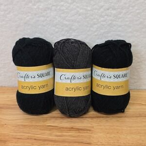 Crafters Square Acrylic Yarn 3‎ Skeins 2.1 Ounce 132 Yards 2 Black 1 Gray